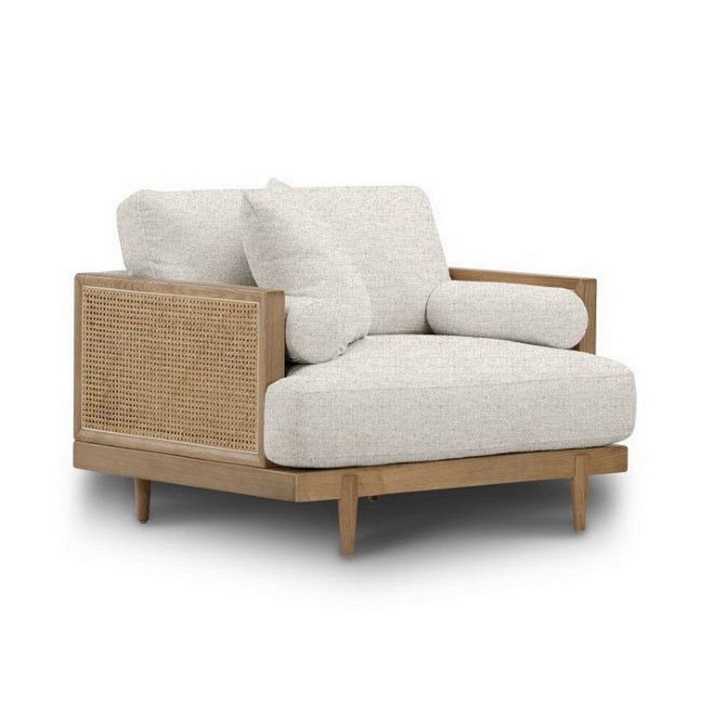 Senu Accent Chair Rattan Woven Armrests Beige Brown Solid Wood BM328355