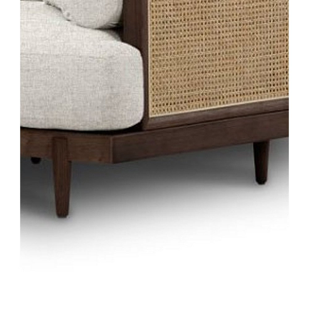 Senu Accent Chair Rattan Woven Armrest White Brown Solid Wood BM328356