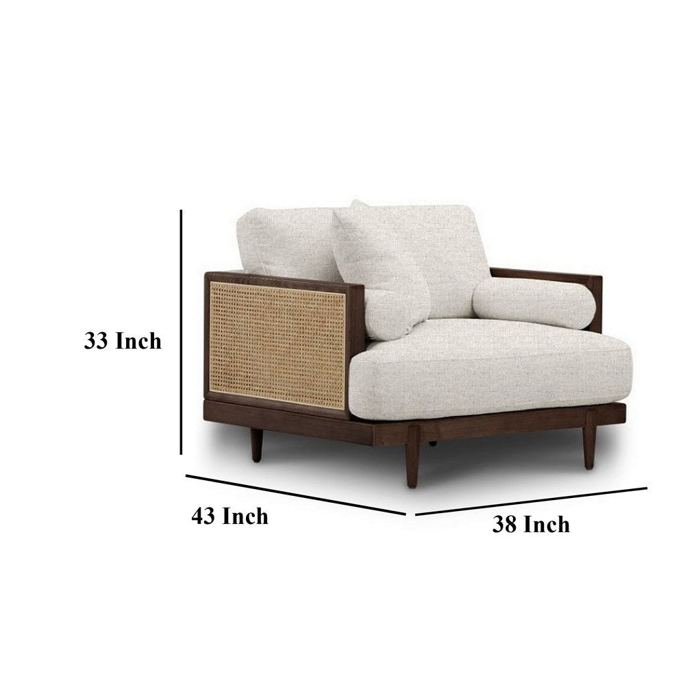 Senu Accent Chair Rattan Woven Armrest White Brown Solid Wood BM328356