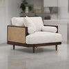 Senu Accent Chair, Rattan Woven Armrest, White, Brown Solid Wood