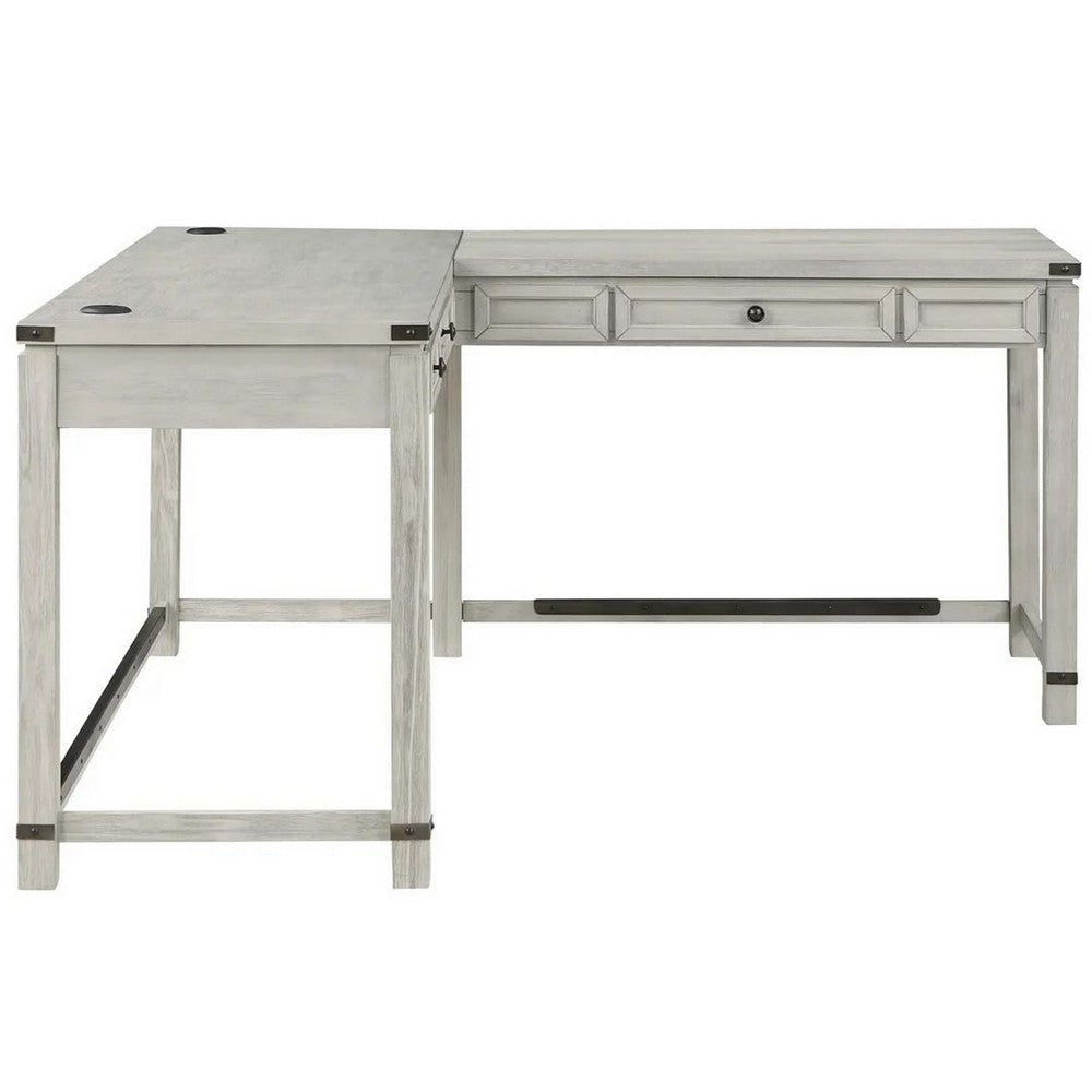 Gery L Corner Standing Sitting Desk with Lift Top USB White Wood BM328358