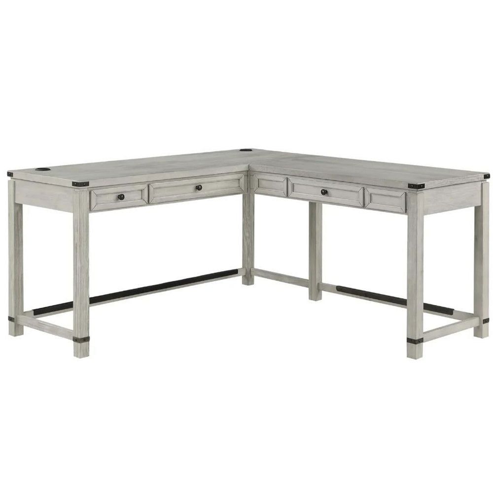 Gery L Corner Standing Sitting Desk with Lift Top, USB, White Wood