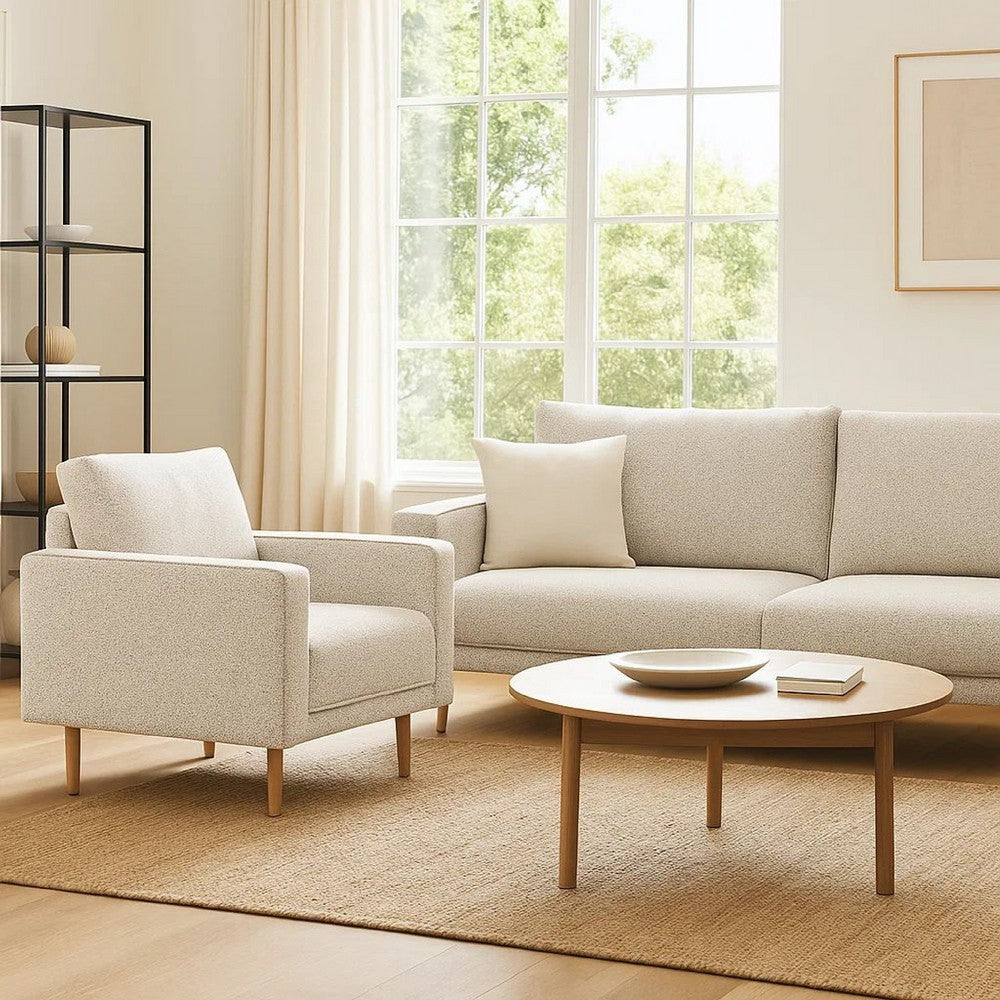 Remy Accent Chair, Bench Seat w Track Arms, Plush Off White Boucle