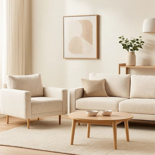 Remy Accent Chair, Bench Seat w Track Arms, Plush Off White Boucle