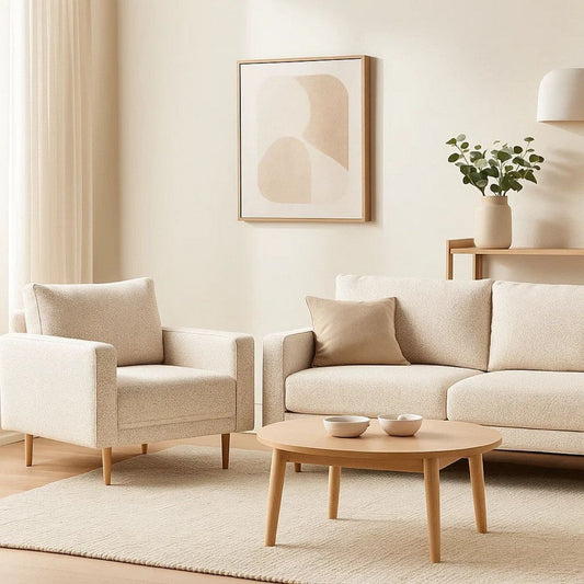 Remy Accent Chair, Bench Seat w Track Arms, Plush Off White Boucle