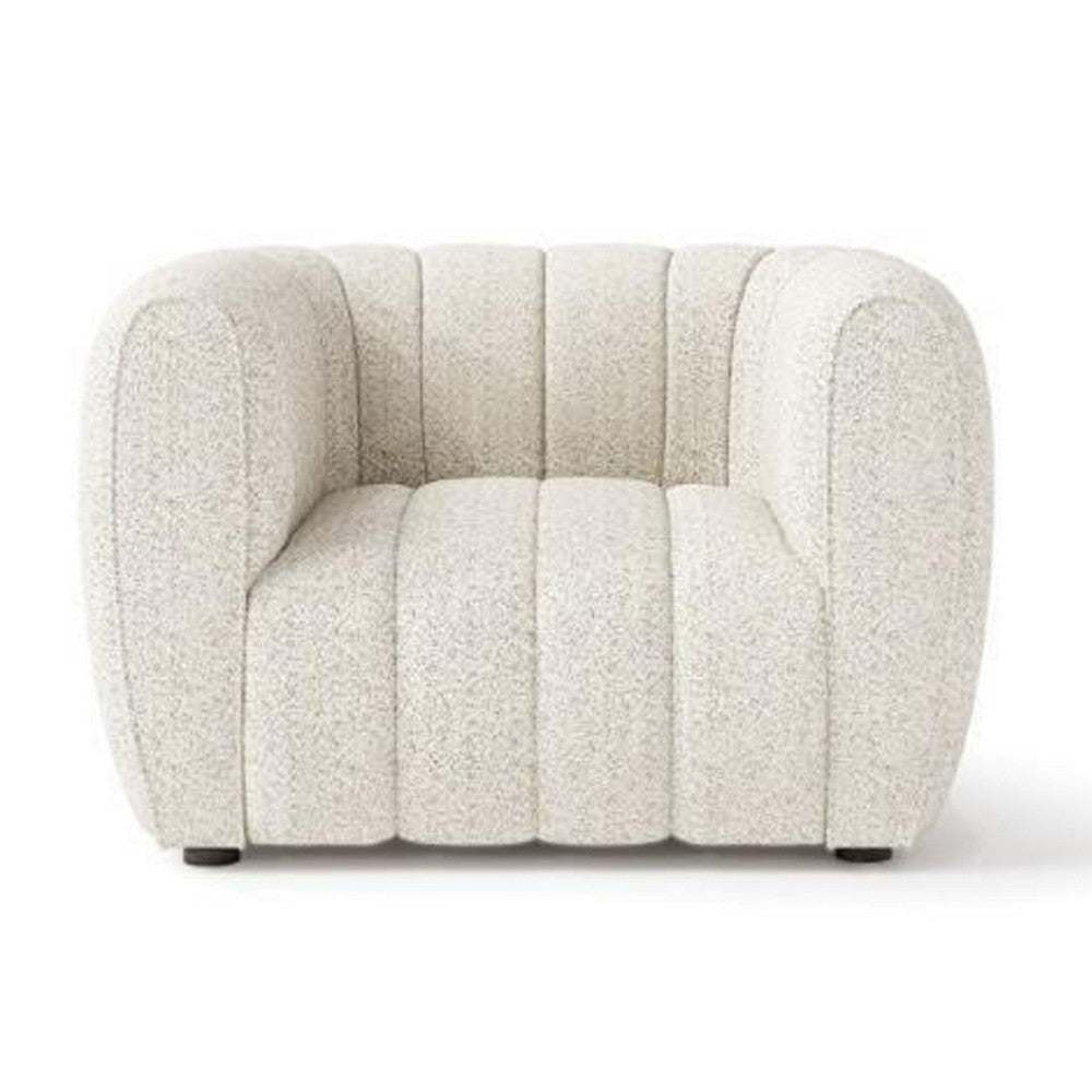 Hery Accent Chair White Channel Tufted Boucle Curved Low Back BM328361