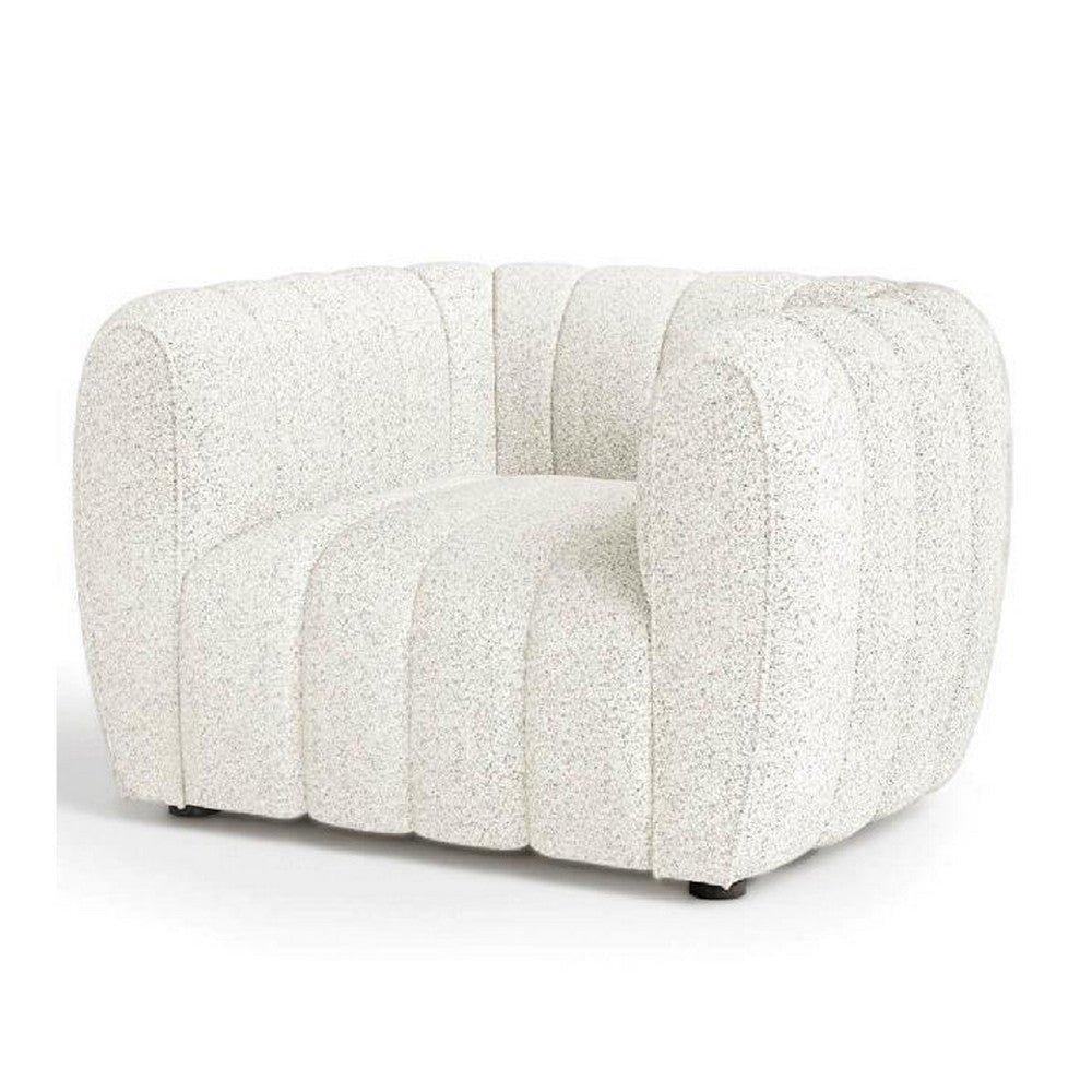 Hery Accent Chair White Channel Tufted Boucle Curved Low Back BM328361