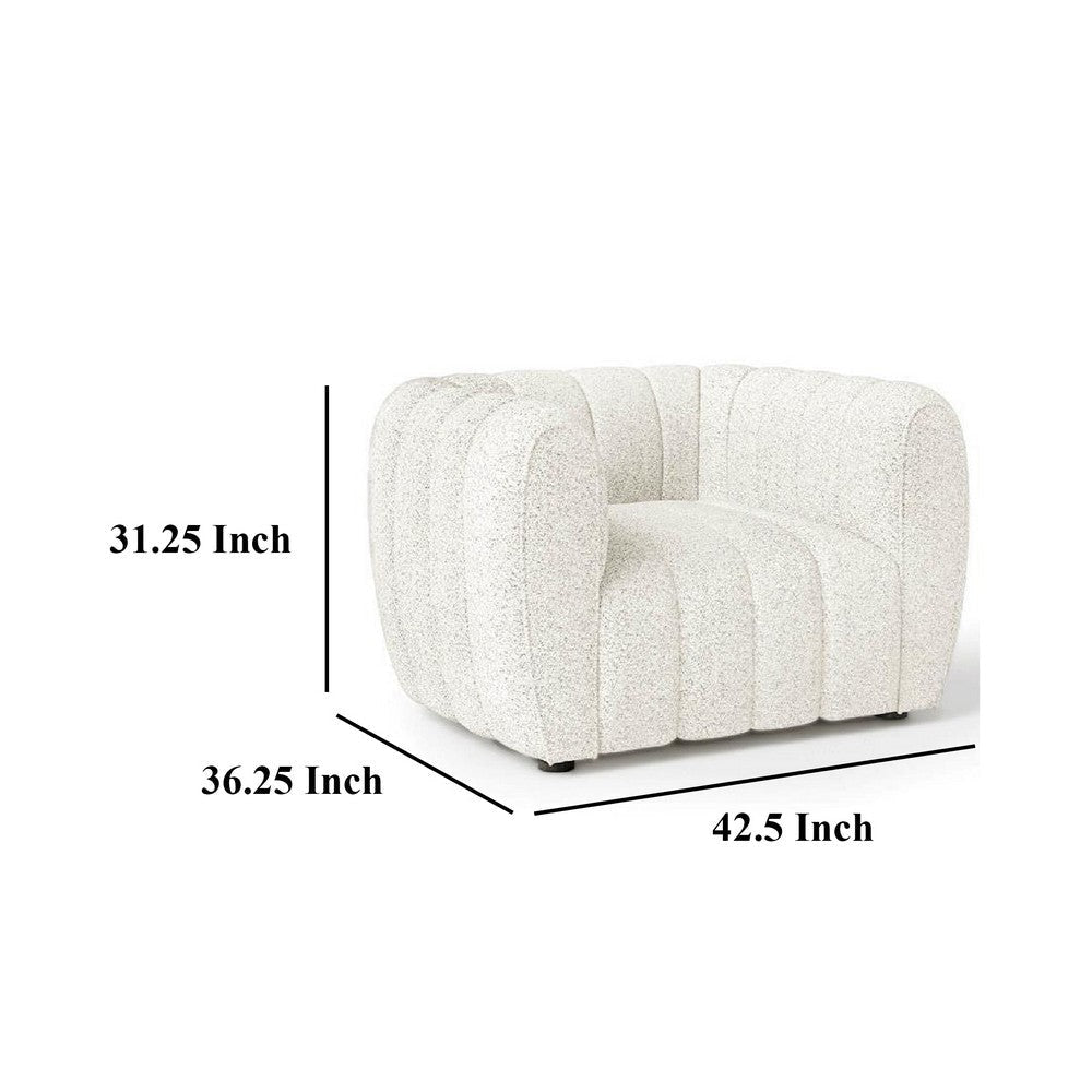 Hery Accent Chair White Channel Tufted Boucle Curved Low Back BM328361