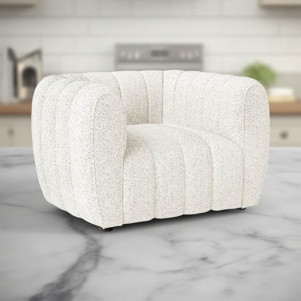 Hery Accent Chair, White Channel Tufted Boucle, Curved Low Back