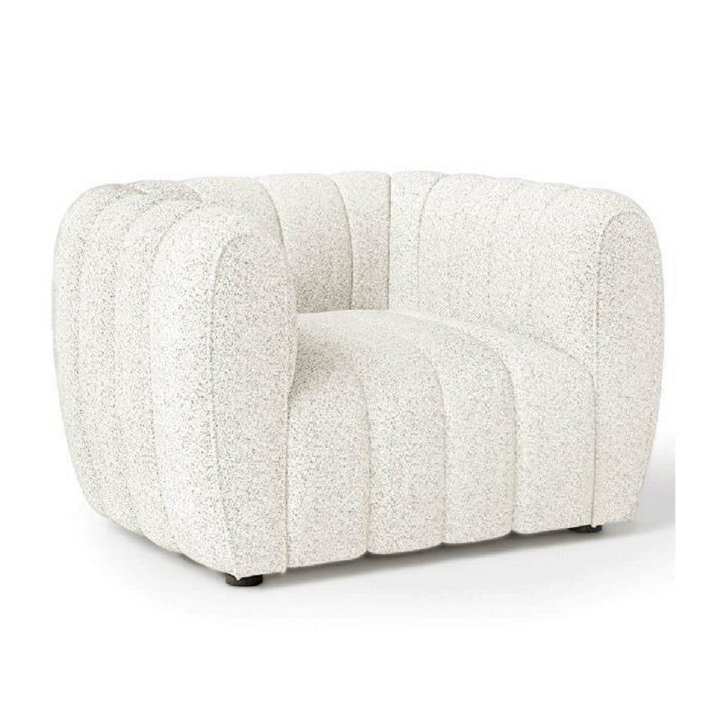 Hery Accent Chair White Channel Tufted Boucle Curved Low Back BM328361