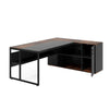 Executive Office Desk 71 Inch L Shaped w Storage Cabinet Brown Black BM328363