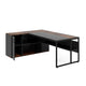 Executive Office Desk, 71 Inch L Shaped w Storage Cabinet, Brown Black