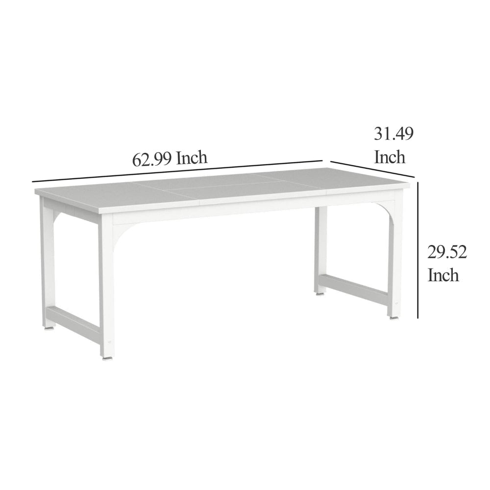 Home Office Desk 63 Inch Minimalist Wood Top w White Metal Frame BM328364