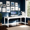 Home Office Desk, 63 Inch Minimalist Wood Top w White Metal Frame