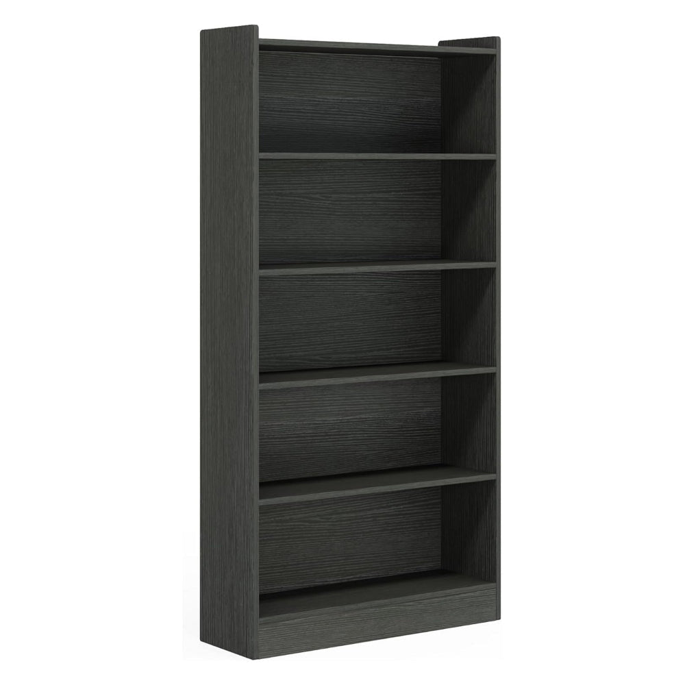 Modern Bookcase, 6 Tier Display Shelves, 72 Inch Black Wood Frame