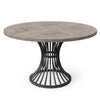 Dining Table 47 Inch Round Gray Wood Top Black Metal Hourglass Base BM328366