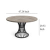Dining Table 47 Inch Round Gray Wood Top Black Metal Hourglass Base BM328366