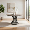 Dining Table, 47 Inch Round Gray Wood Top, Black Metal Hourglass Base