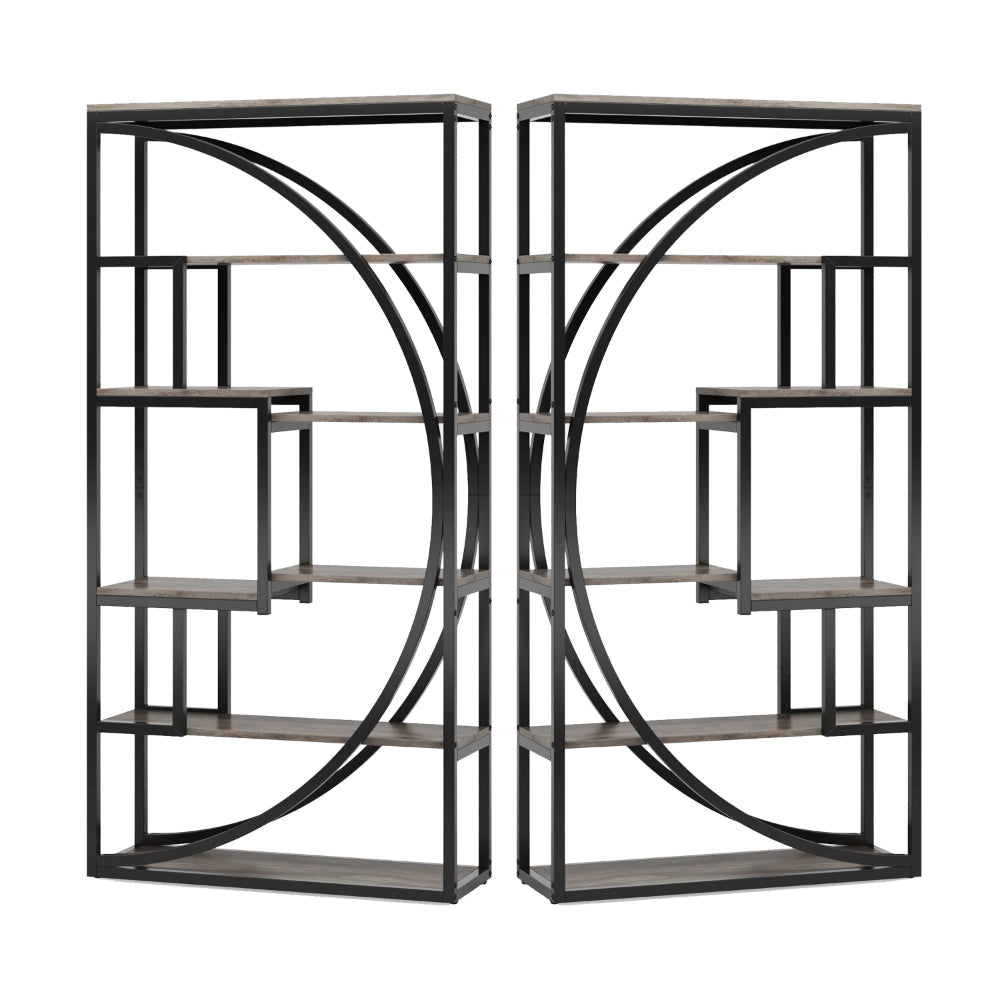 Modern Bookcase, 5 Tier Geometric Display Shelves, 71 Inch Black Metal