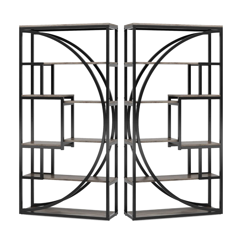 Modern Bookcase 5 Tier Geometric Display Shelves 71 Inch Black Metal BM328367