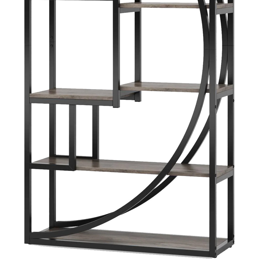 Modern Bookcase 5 Tier Geometric Display Shelves 71 Inch Black Metal BM328367