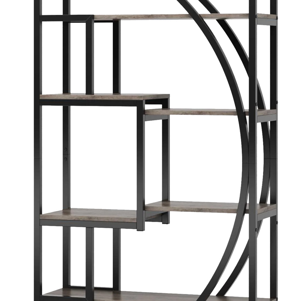 Modern Bookcase 5 Tier Geometric Display Shelves 71 Inch Black Metal BM328367