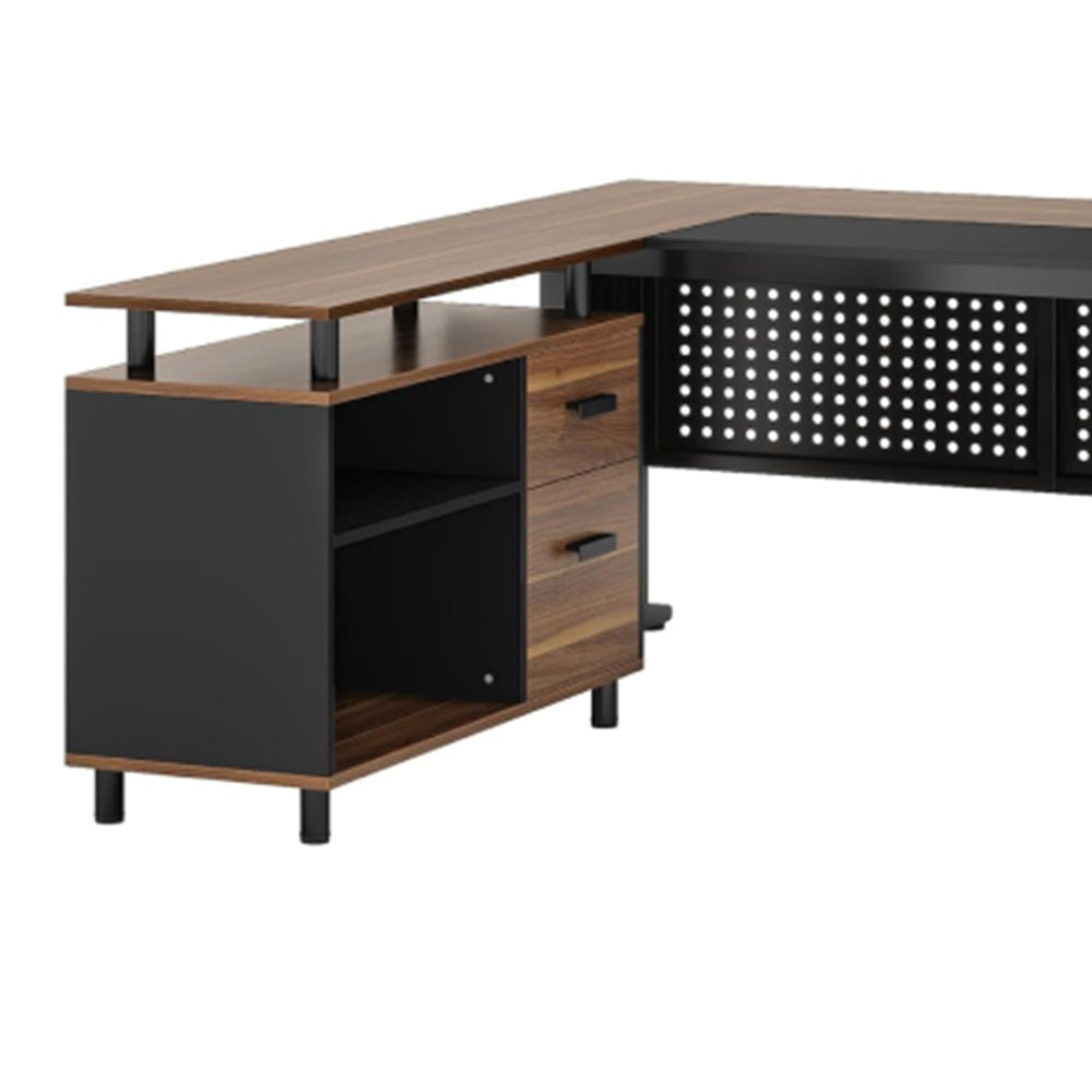 Liy Executive Office Desk 63 Inch L Shape File Cabinet Brown Black BM328368