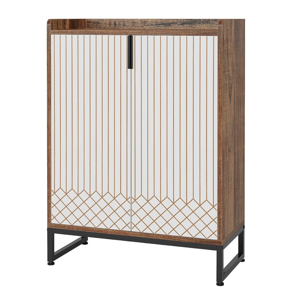 Shoe Cabinet Console Gold Strip Doors 5 Shelves 41 Inch Brown White BM328369