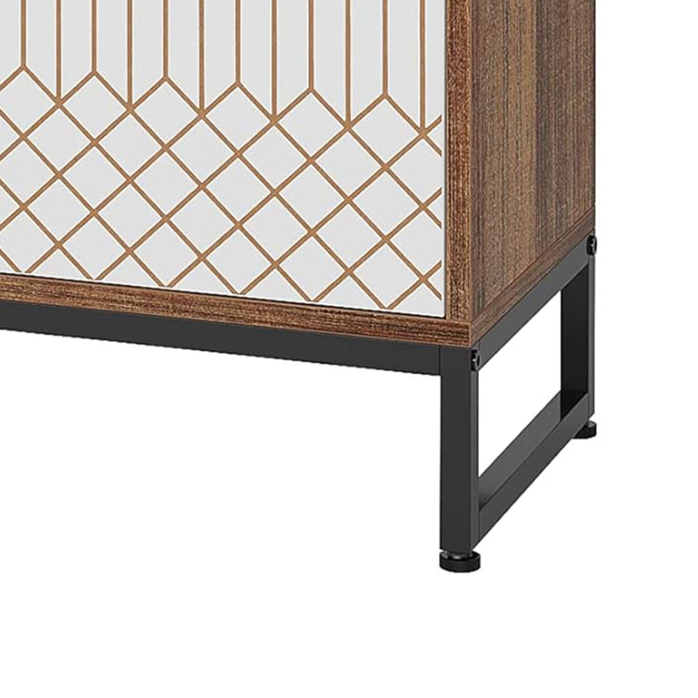 Shoe Cabinet Console Gold Strip Doors 5 Shelves 41 Inch Brown White BM328369