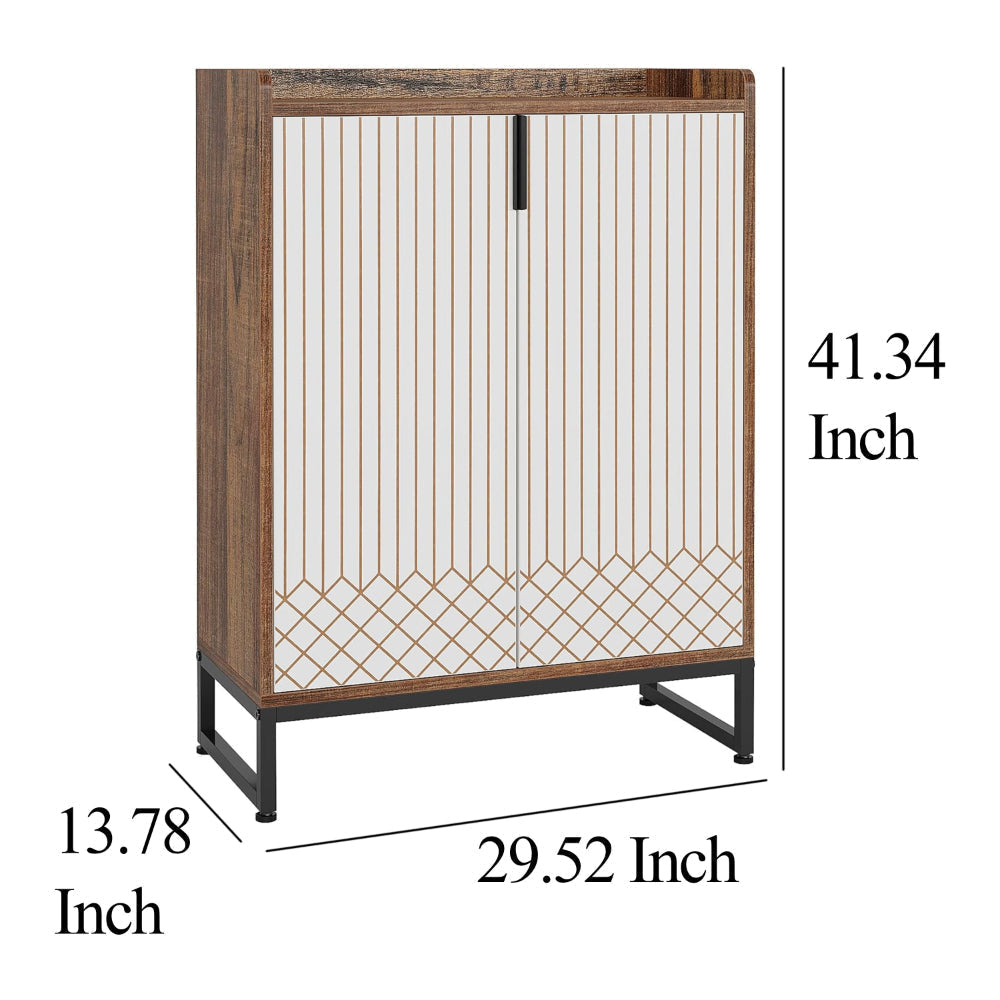 Shoe Cabinet Console Gold Strip Doors 5 Shelves 41 Inch Brown White BM328369