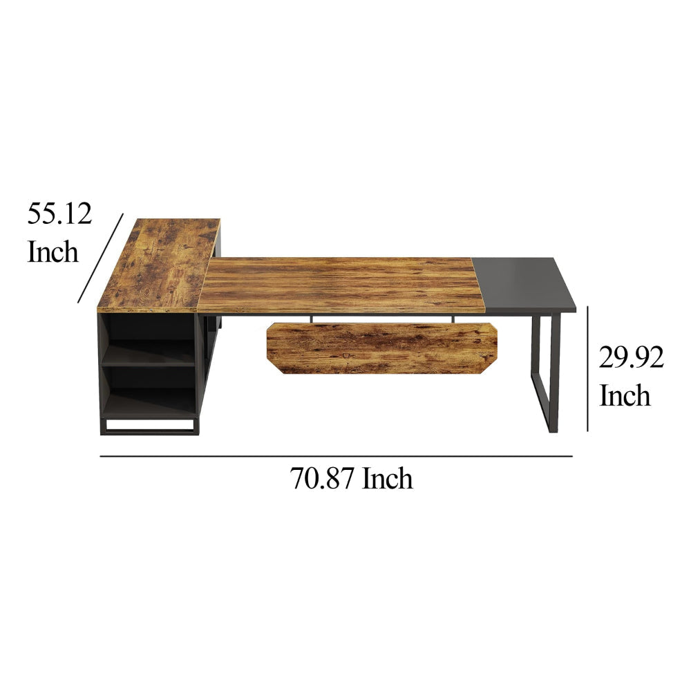Executive Office L Desk 71 Inch Brown Wood Storage Shelves Brown BM328372