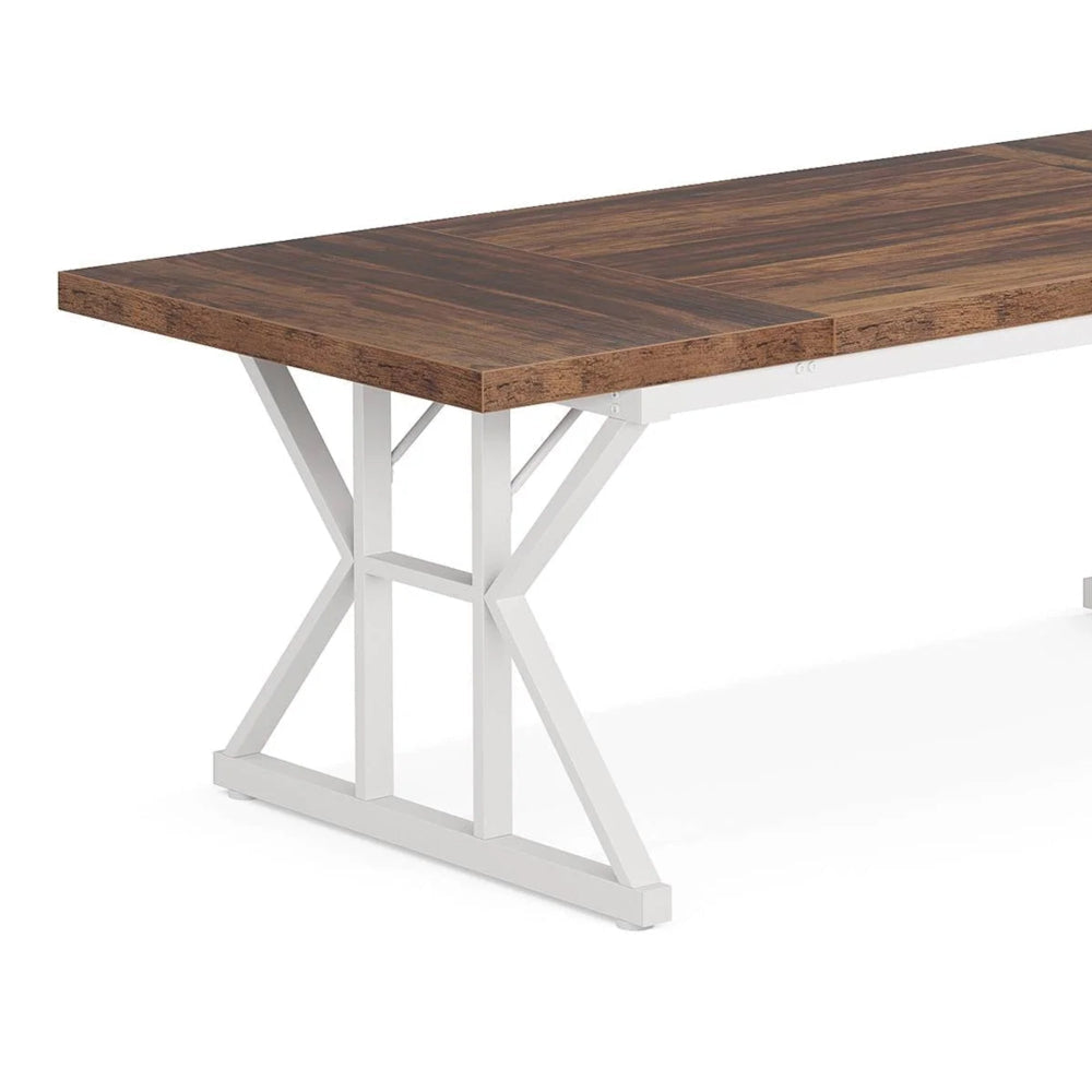 Executive Office Desk 71 Inch Rectangular Brown Wood Top White Metal BM328373