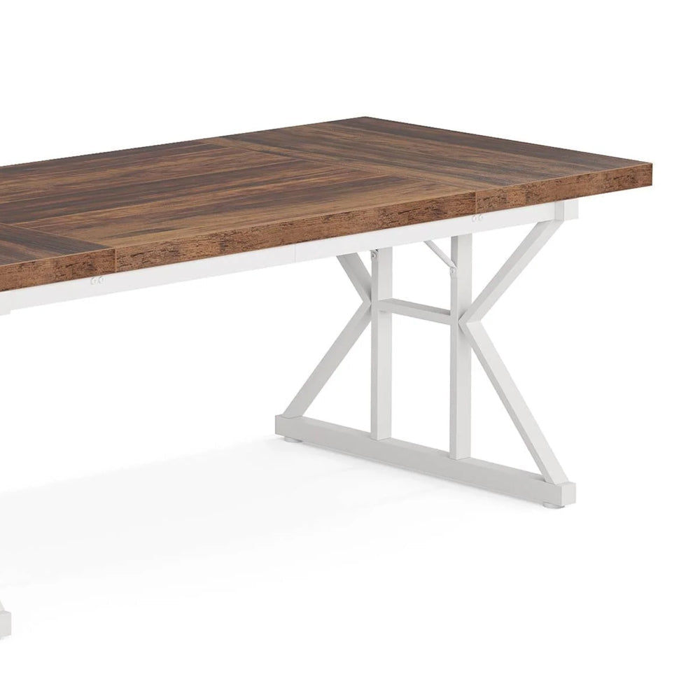 Executive Office Desk 71 Inch Rectangular Brown Wood Top White Metal BM328373