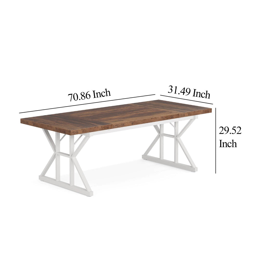 Executive Office Desk 71 Inch Rectangular Brown Wood Top White Metal BM328373