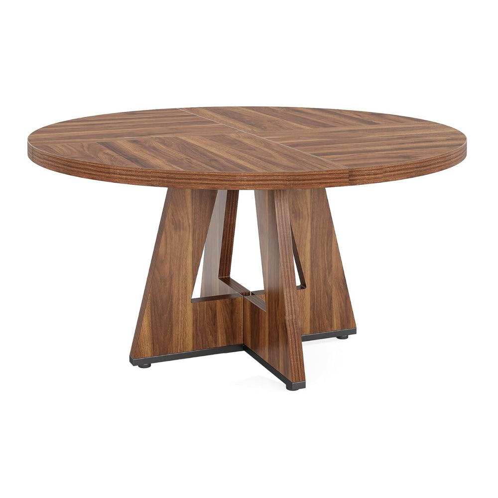 Conference Meeting Table 47 Inch Round Top Rustic Brown Wood Base BM328374