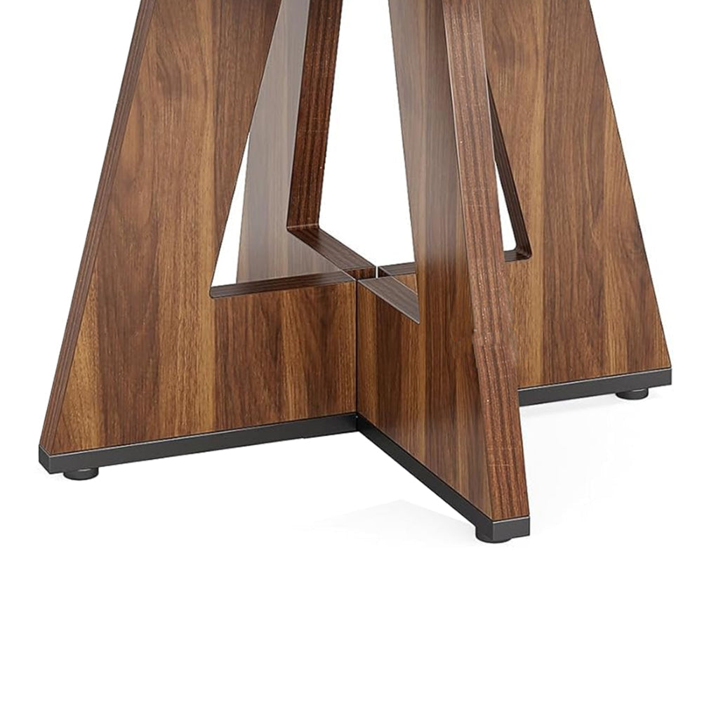 Conference Meeting Table 47 Inch Round Top Rustic Brown Wood Base BM328374