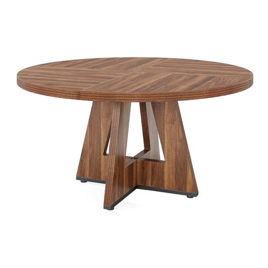 Conference Meeting Table, 47 Inch Round Top, Rustic Brown Wood Base
