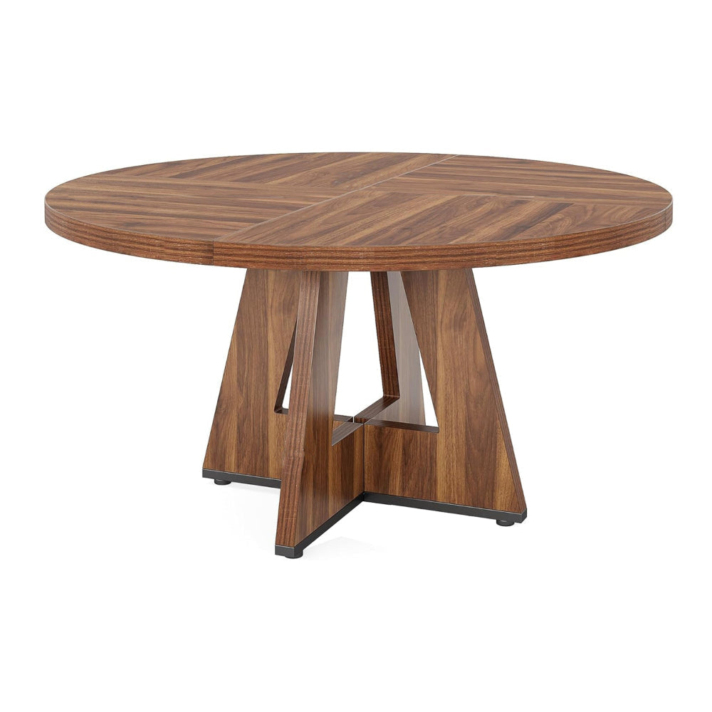 Conference Meeting Table, 47 Inch Round Top, Rustic Brown Wood Base