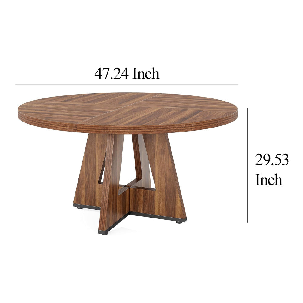 Conference Meeting Table 47 Inch Round Top Rustic Brown Wood Base BM328374