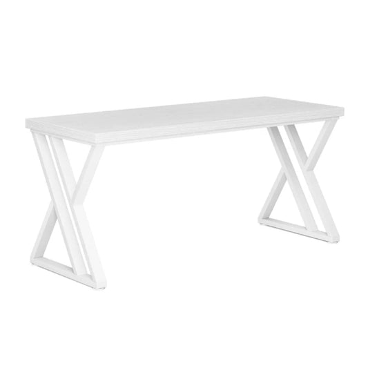 Computer Office Desk, 55 Inch White Top, Modern Z Shaped Metal Base