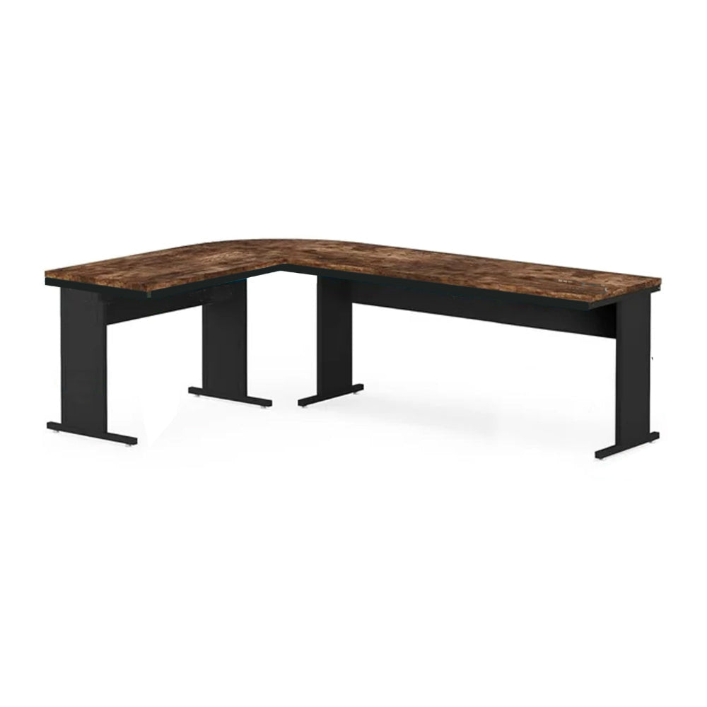 Executive Office Desk 83 Inch Brown L Top 3 Drawer Cabinet Black BM328376