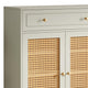 Sideboard Cabinet Console Drawer 2 Rattan Woven Doors 44 Inch White BM328378