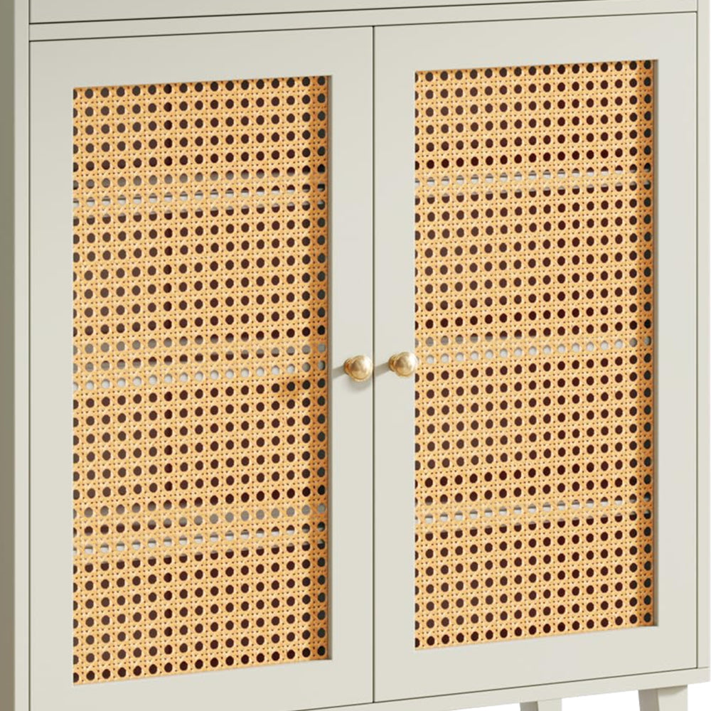 Sideboard Cabinet Console Drawer 2 Rattan Woven Doors 44 Inch White BM328378