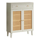 Sideboard Cabinet Console, Drawer, 2 Rattan Woven Doors, 44 Inch White