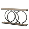 Console Table, 55 Inch Gray Faux Marble, Black Metal Circle O Base
