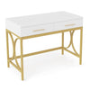 Computer Office Writing Desk 41 Inch White Top 2 Drawers Gold Base BM328380
