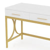 Computer Office Writing Desk 41 Inch White Top 2 Drawers Gold Base BM328380