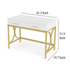 Computer Office Writing Desk 41 Inch White Top 2 Drawers Gold Base BM328380
