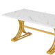 Dining Table Rectangular White Marble Top Gold Metal Base 63 Inch BM328500