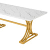 Dining Table Rectangular White Marble Top Gold Metal Base 63 Inch BM328500